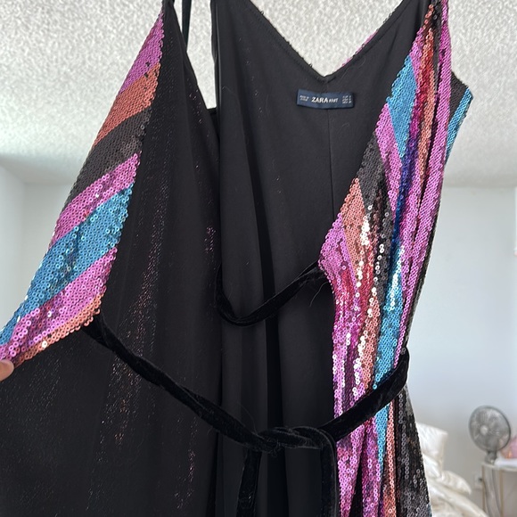 Zara Sequin Velvet MIDI Tie Dress - Small - Picture 6 of 9